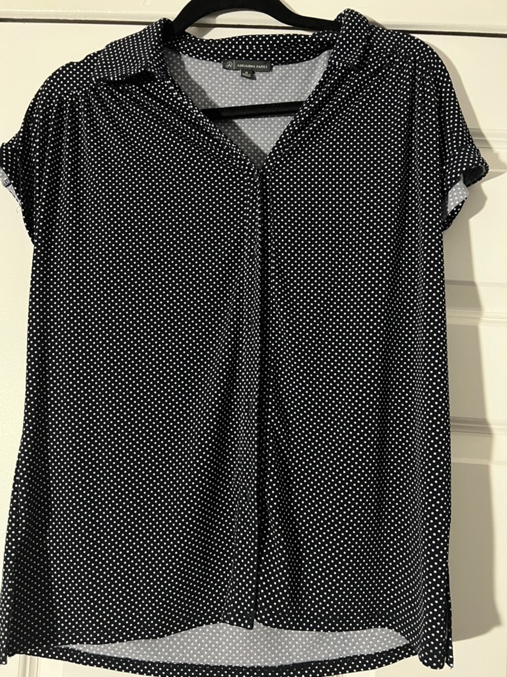 Adrianna Papell Black and White Polka Dot Short Sleeve Blouse